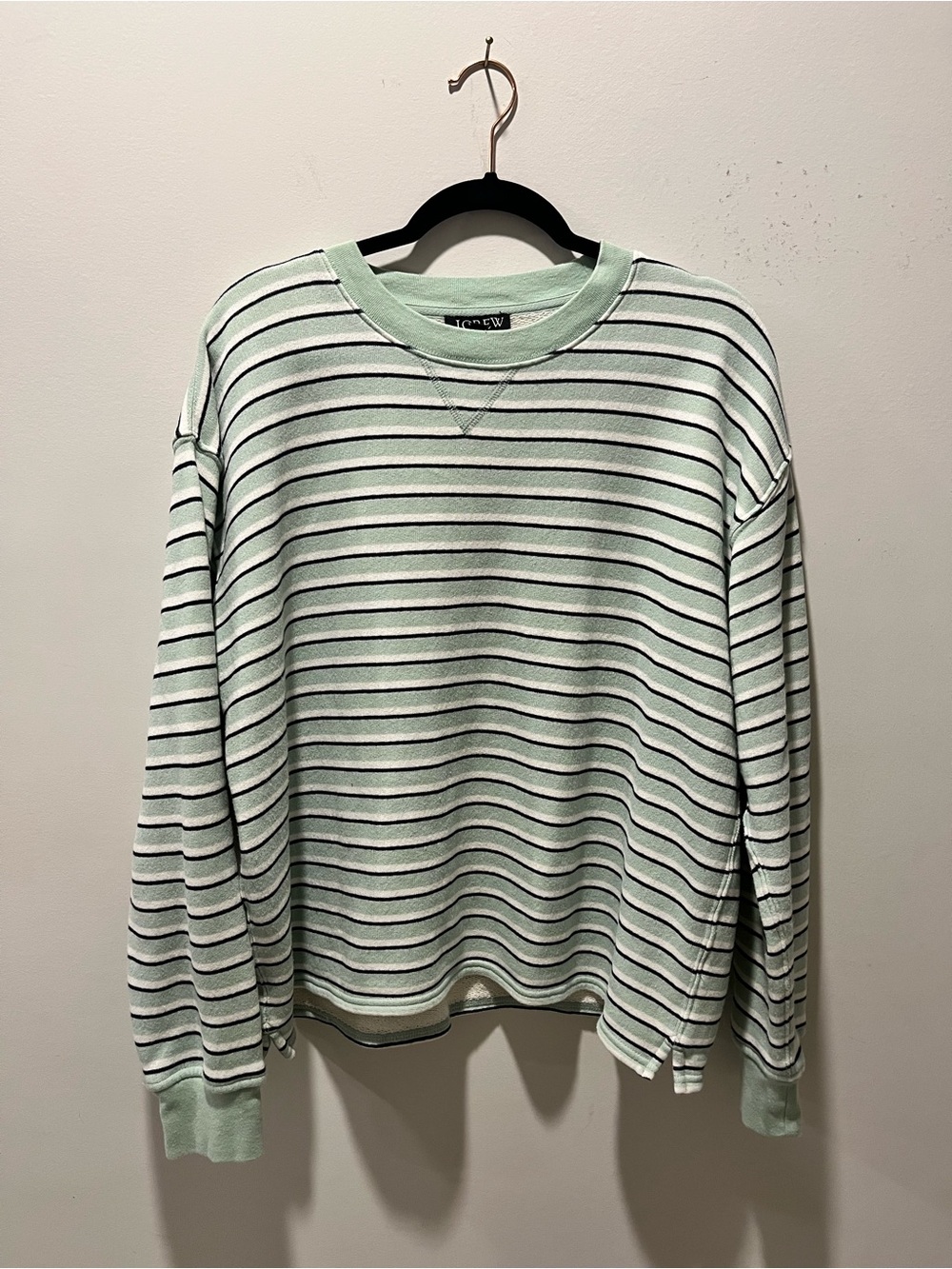 J. Crew Women’s Crewneck Sweatshirt Mint Green/White Stripes M Oversized